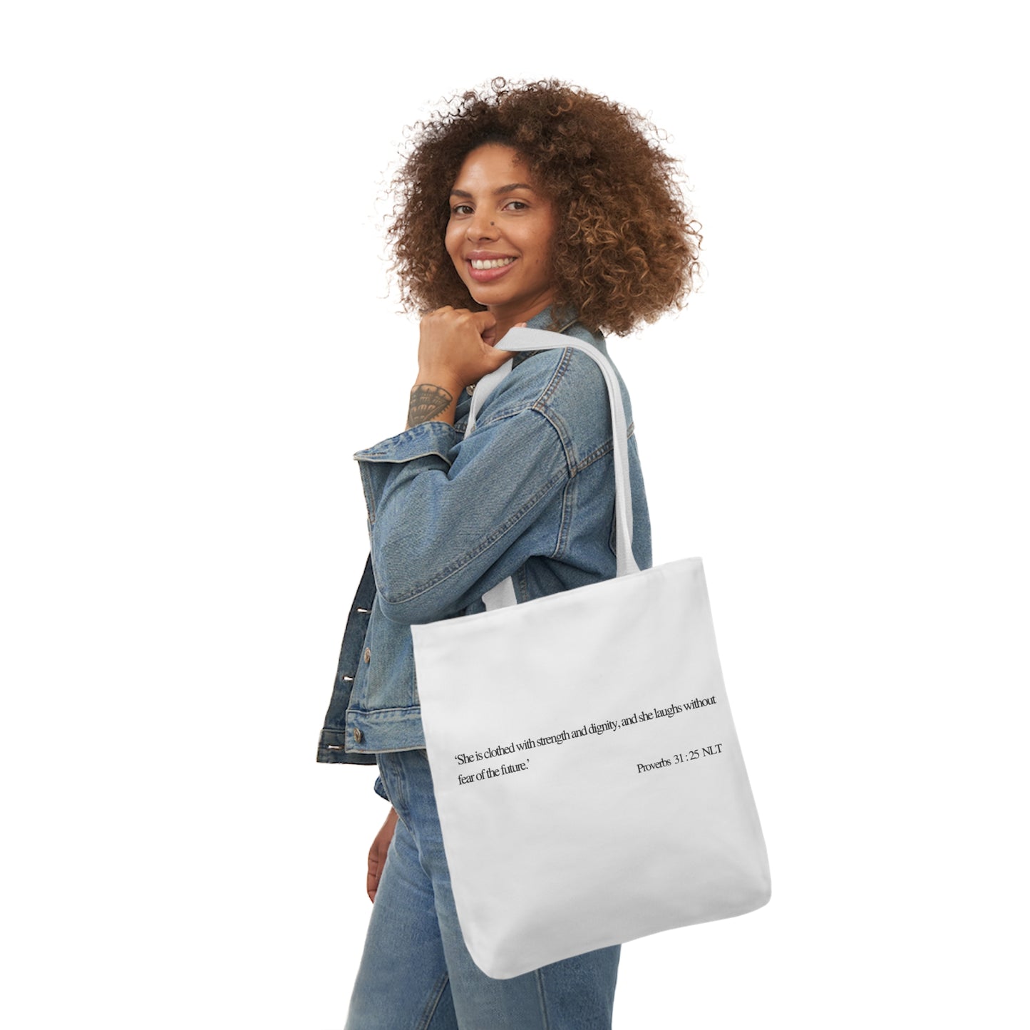 Proverbs 31:25 Canvas Tote Bag