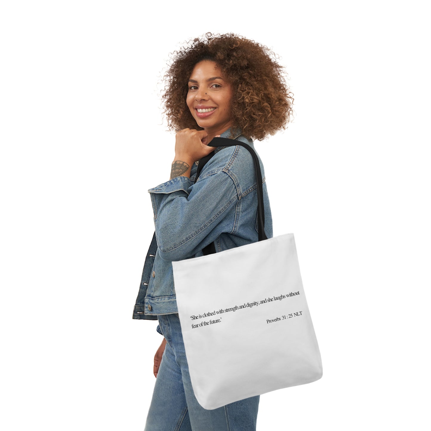 Proverbs 31:25 Canvas Tote Bag