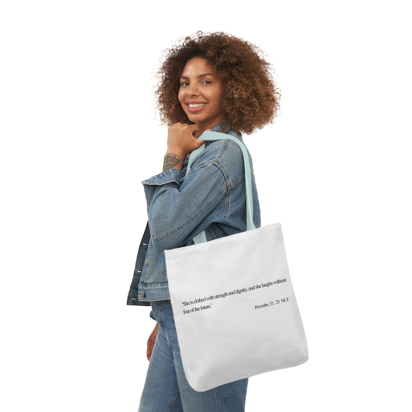 Proverbs 31:25 Canvas Tote Bag