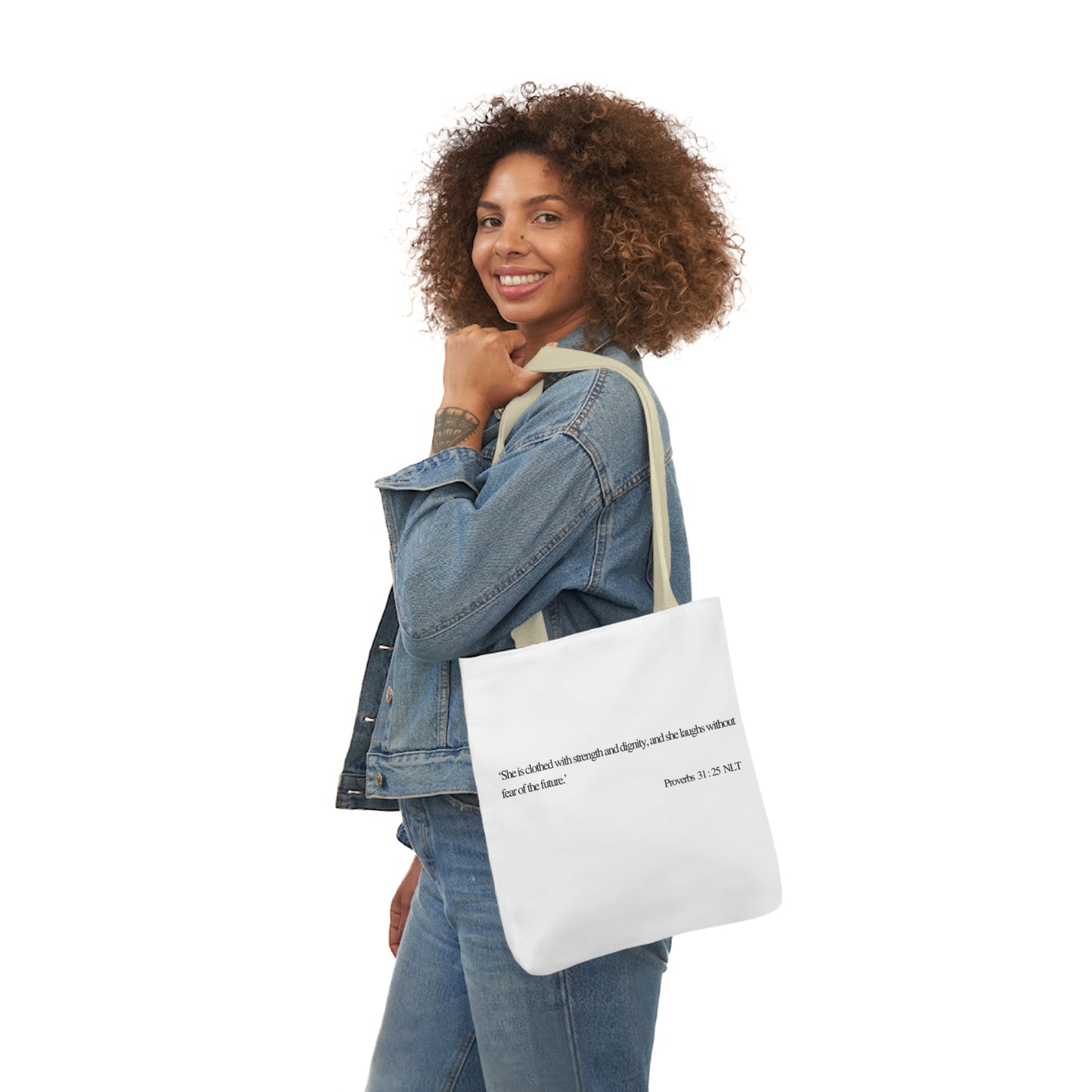 Proverbs 31:25 Canvas Tote Bag